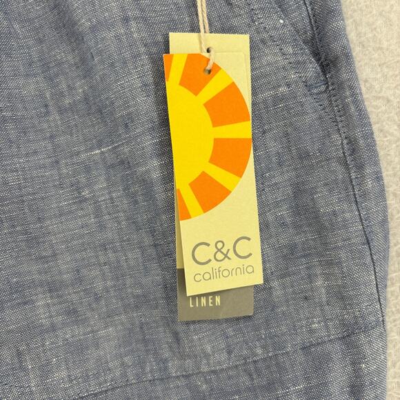 C&C CALIFORNIA Shorts S 100% Linen Chambray Elastic Waist Coastal Boho Blue NEW - Picture 10 of 16